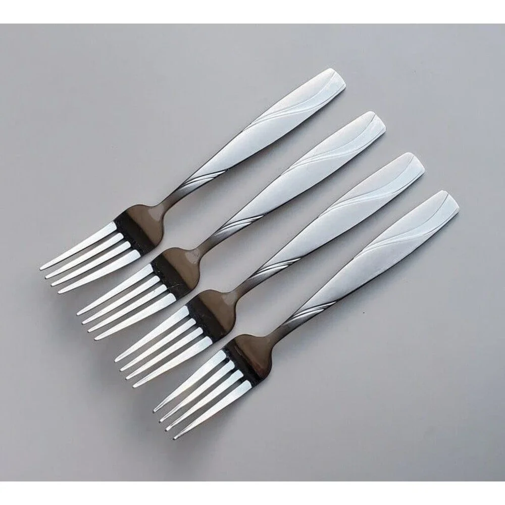 Oneida Silva Stainless Set of 4 Dinner Forks - Frosted Swirl Handle Design 8”